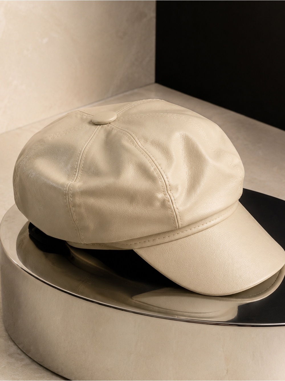 Vintage 1960’s Beige Faux Leather Newsboy Cap